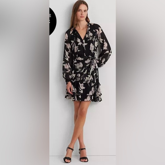 Lauren Ralph Lauren Floral Fit & Flare Black Multi. Size 6 Regular. $185 💕NWT - Picture 2 of 14